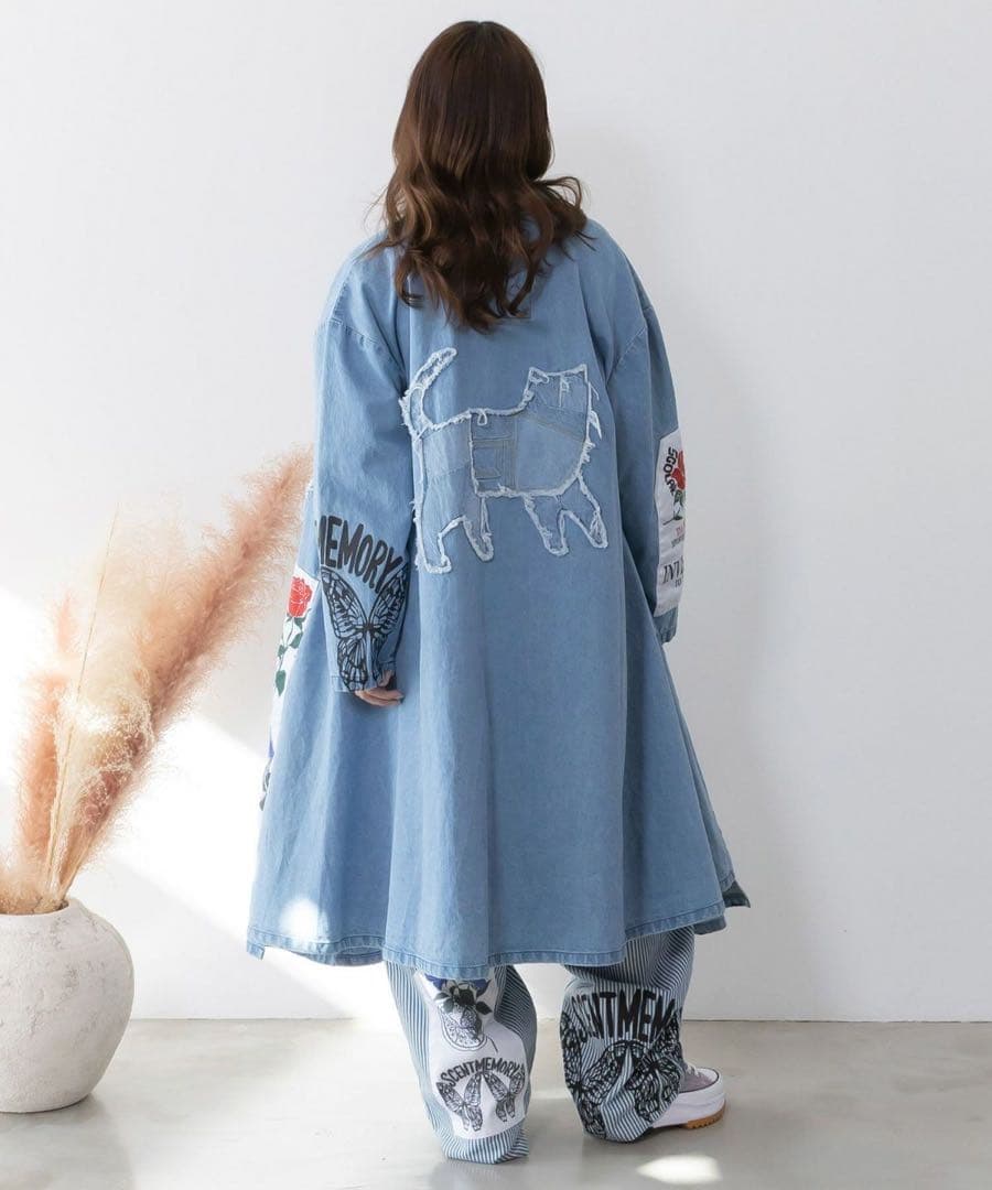 ☆新品タグ付スカラー　161608：アップリケ×刺繍デニムorツイルロングコート
