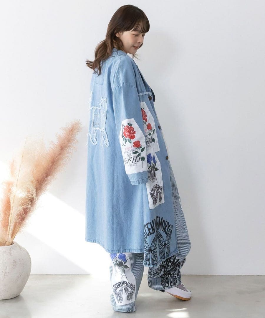 ☆新品タグ付スカラー　161608：アップリケ×刺繍デニムorツイルロングコート