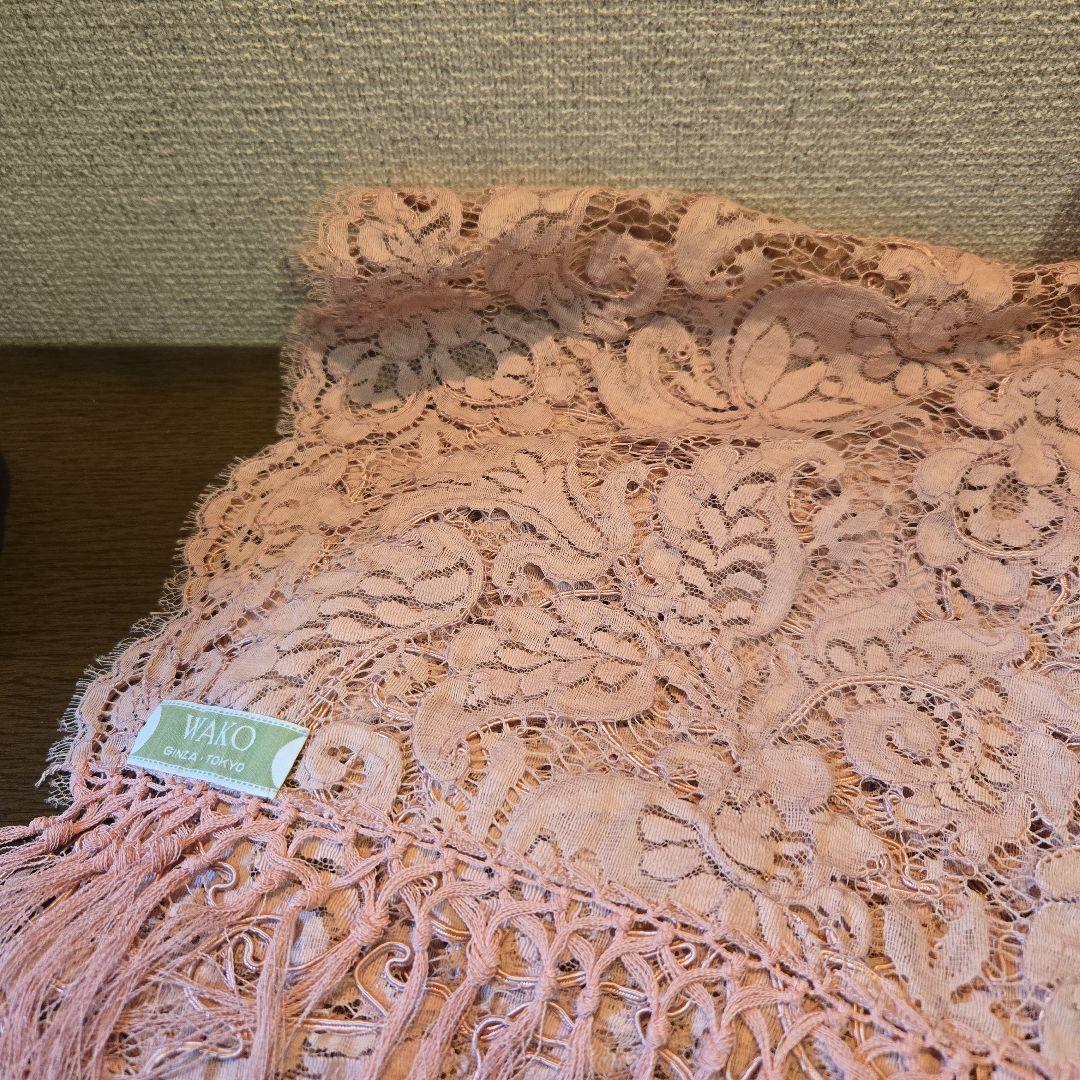 銀座和光 レース ストール コーラルピンク