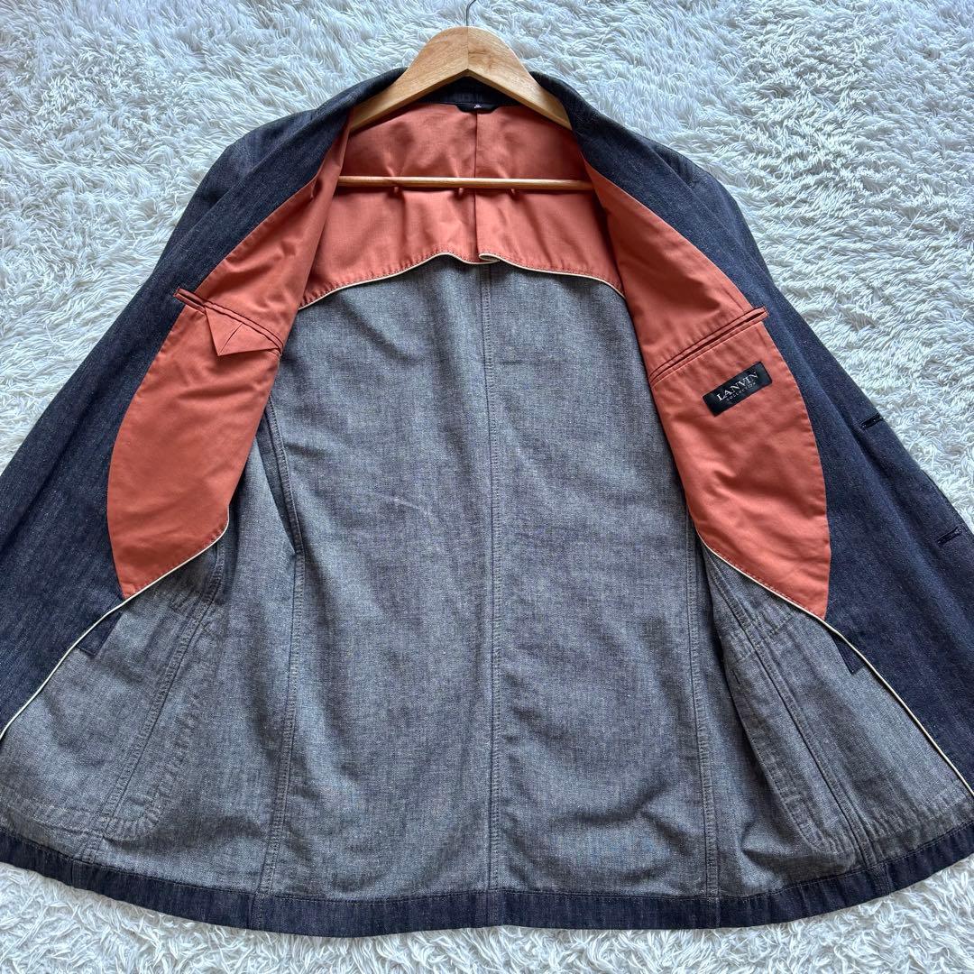 極美品　ランバン　コレクション　デニム　テーラードジャケット　ロゴ　ブルー　48