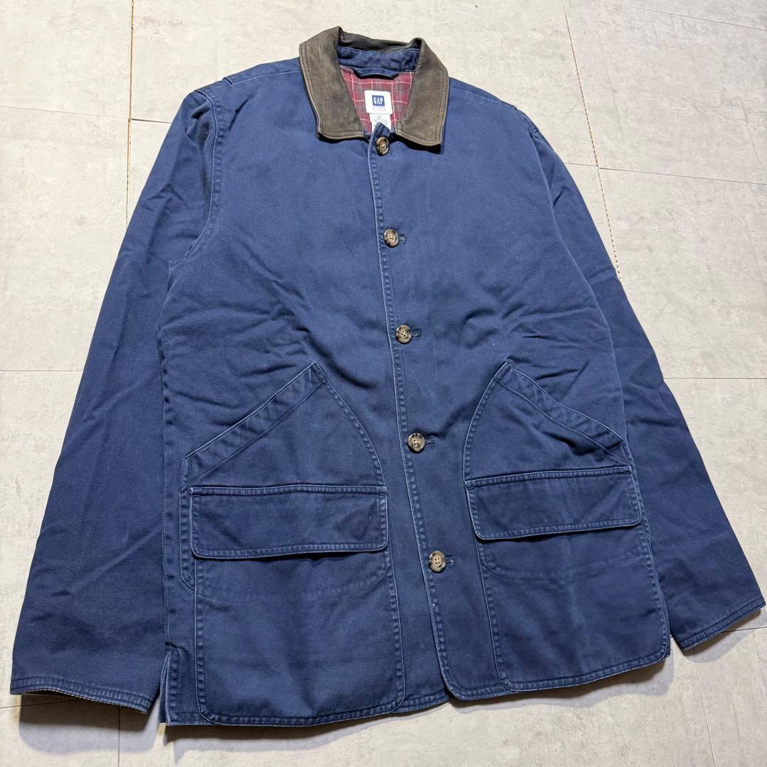 00s GAP ハンティングジャケット カバーオール 襟レザー コーデュロイ