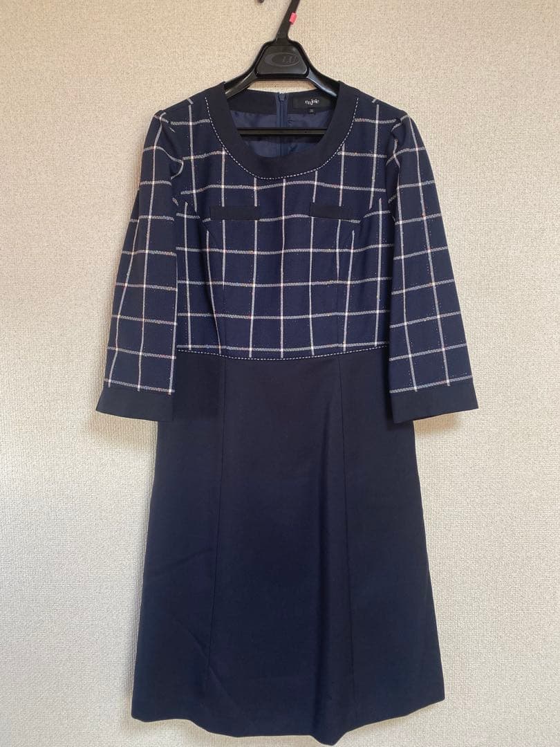 【新品未使用品】アンジョア 事務服 11号 七分袖ワンピース マトラッセチェック