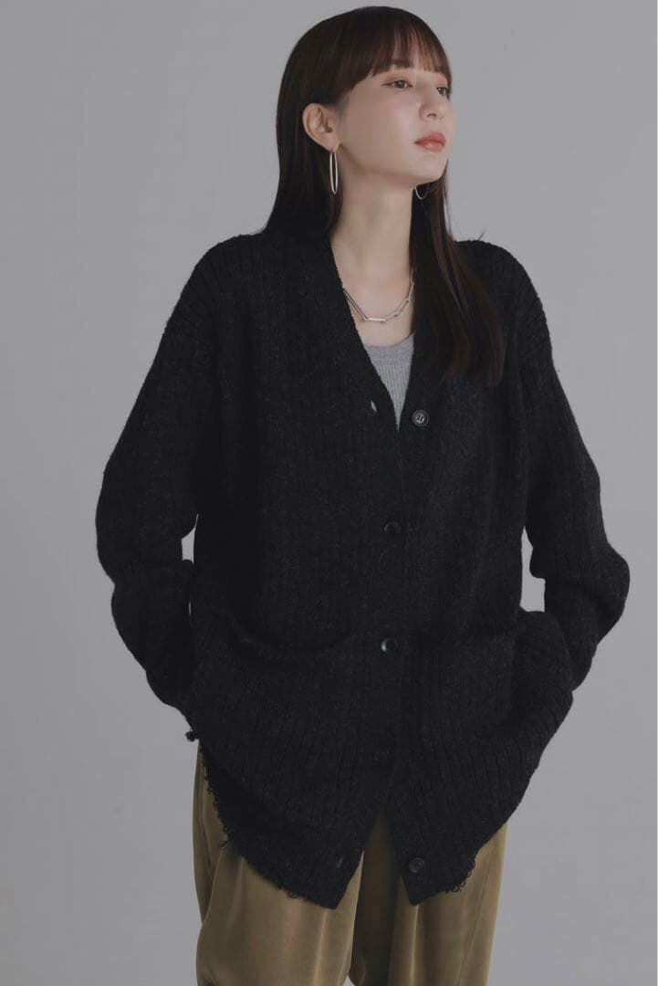 トップス louren melange knit cardigan black