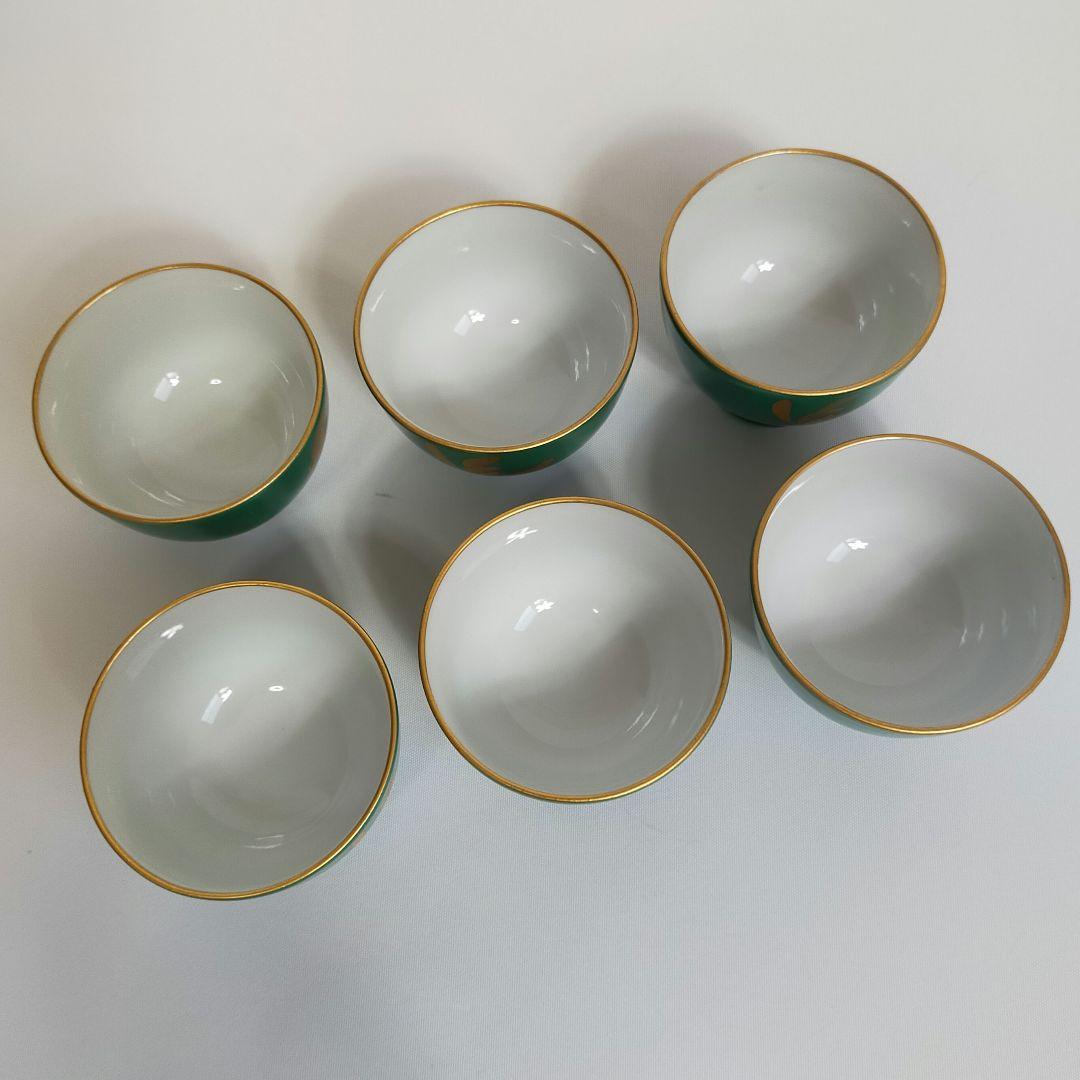 煎茶道 緑地金襴手 6客セット 香蘭社 煎茶碗14-2