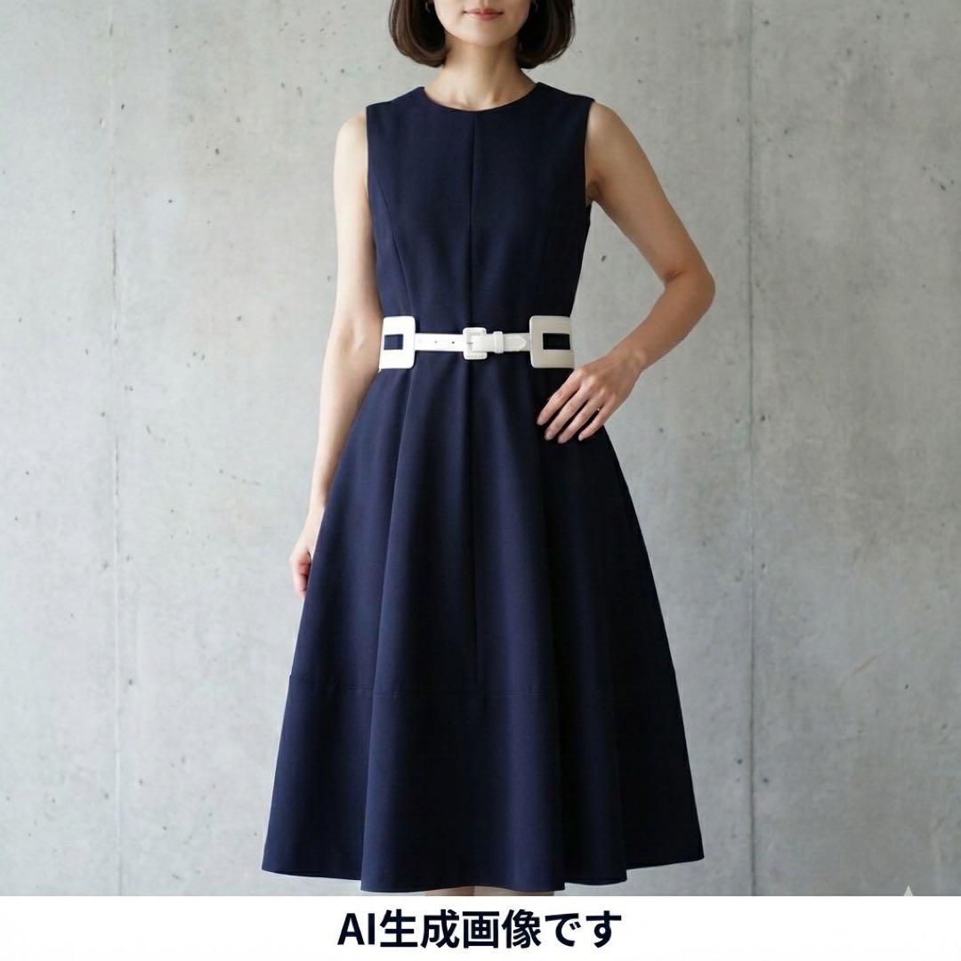 【美品】Foxeyフォクシー ワンピース ノースリーブ ベルトL ネイビー
