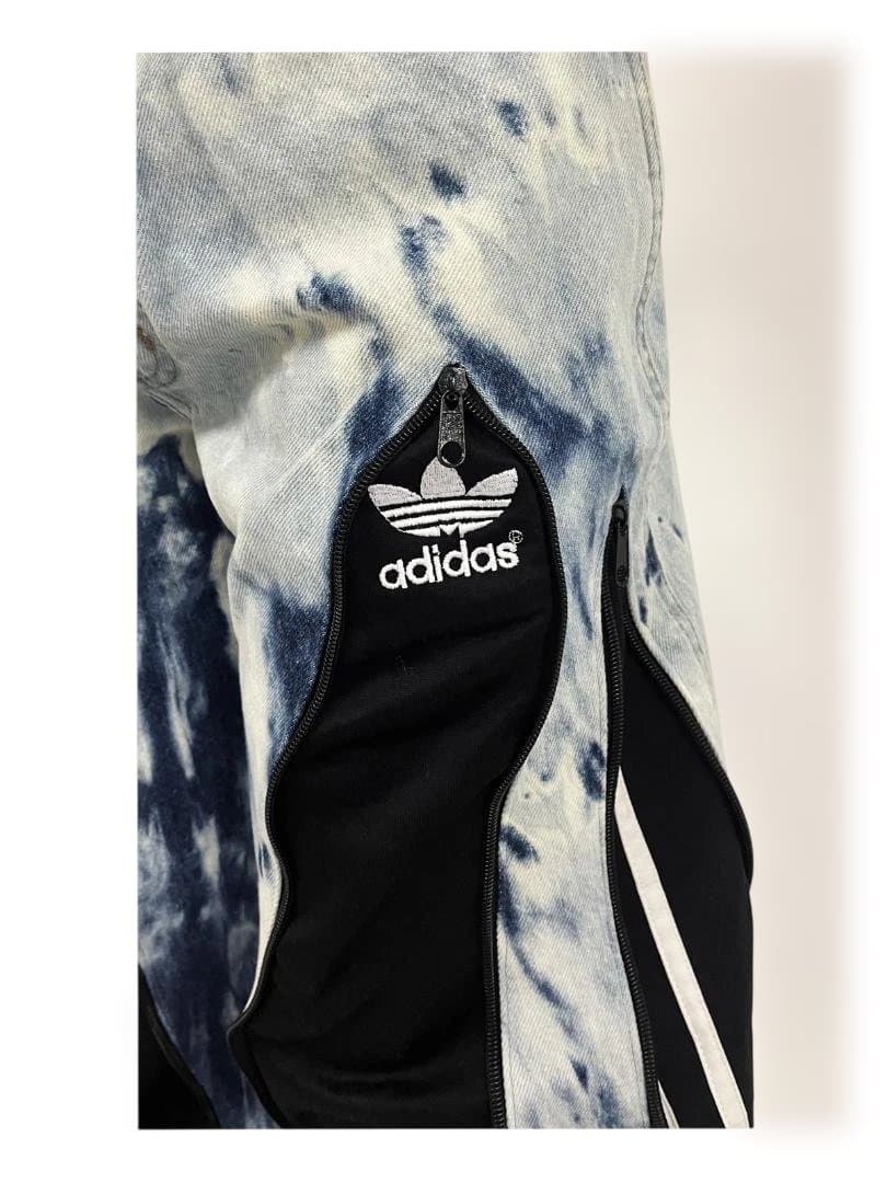 再構築 4ジップワイドデニムパンツ リメイク古着 adidas101322