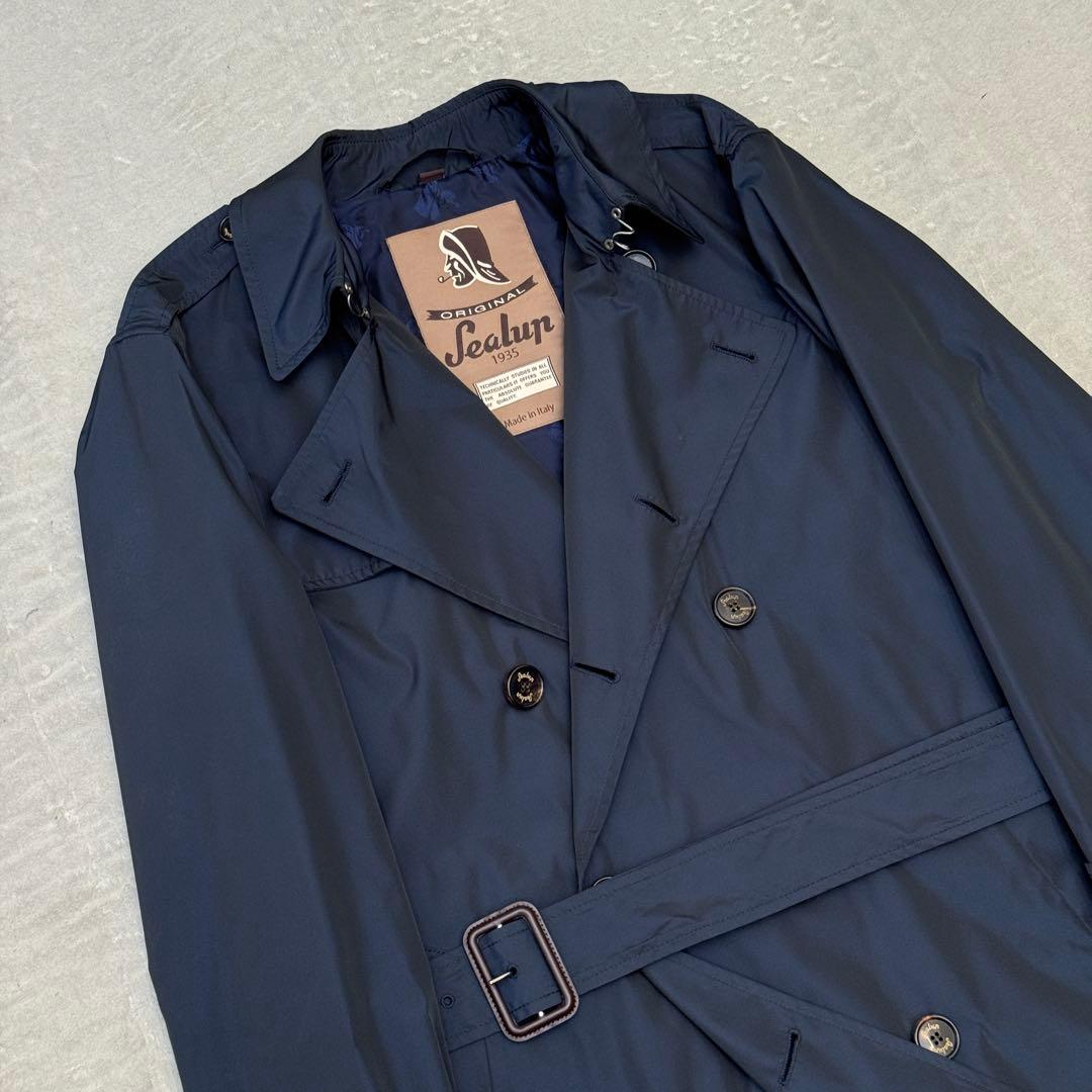【美品】 シーラップ トレンチコート ポリ ネイビー 無地 46 Sealup