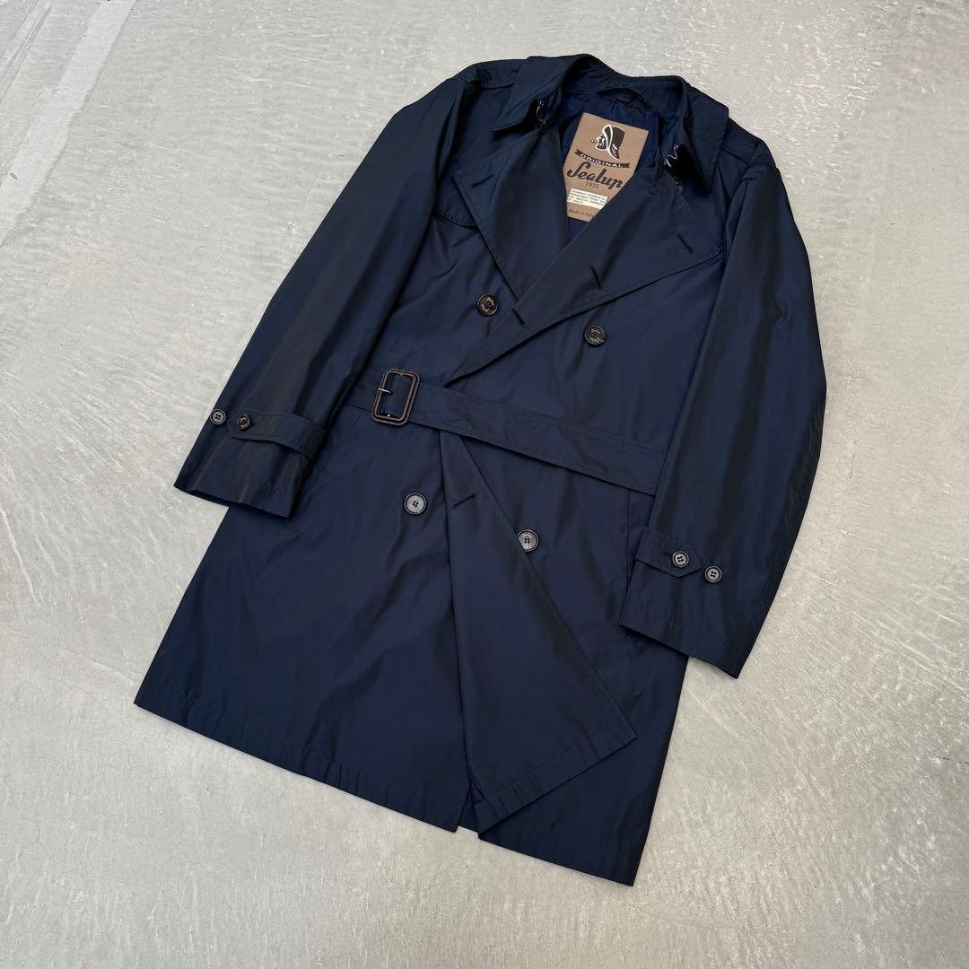 【美品】 シーラップ トレンチコート ポリ ネイビー 無地 46 Sealup