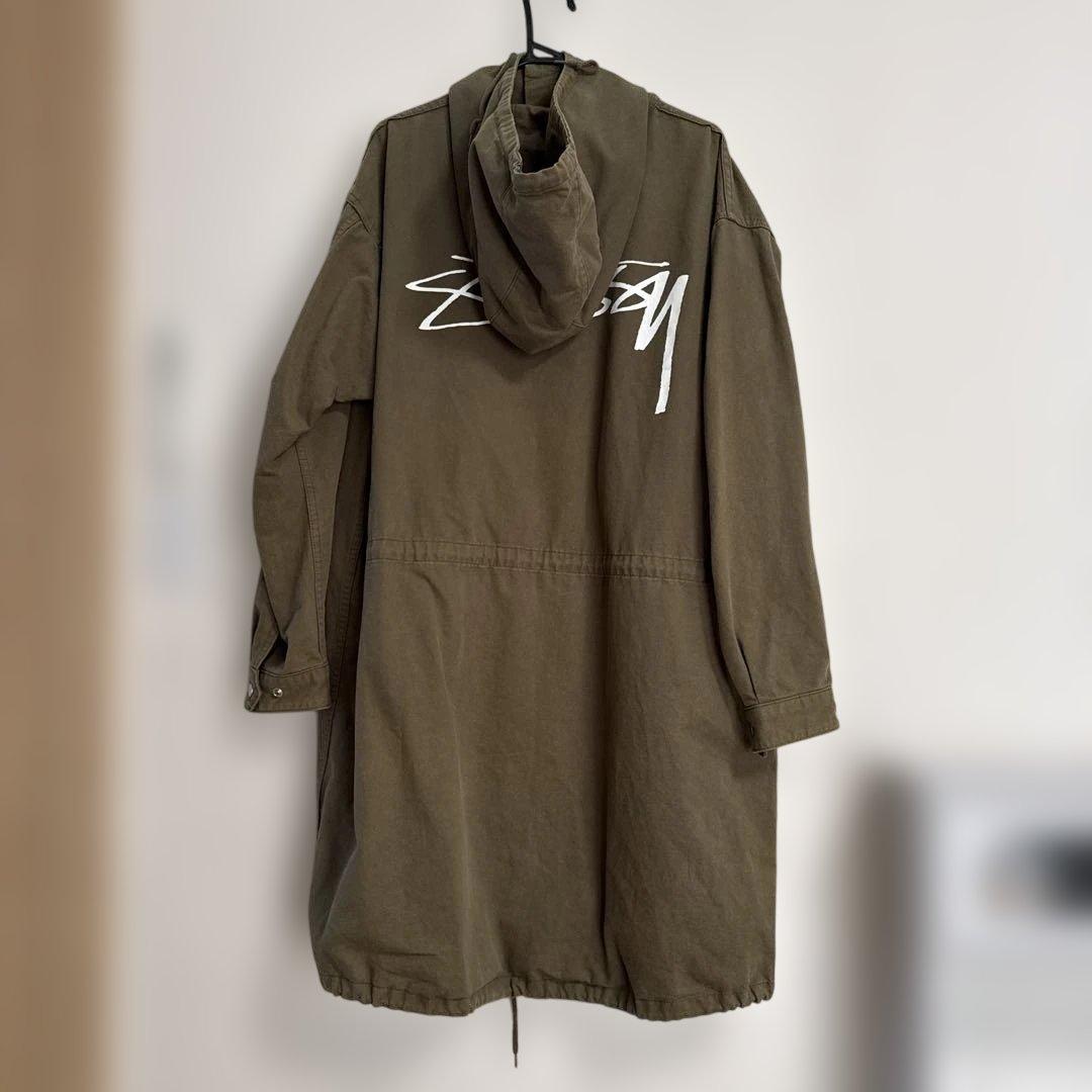 Stussy フード付きオリーブロングコート