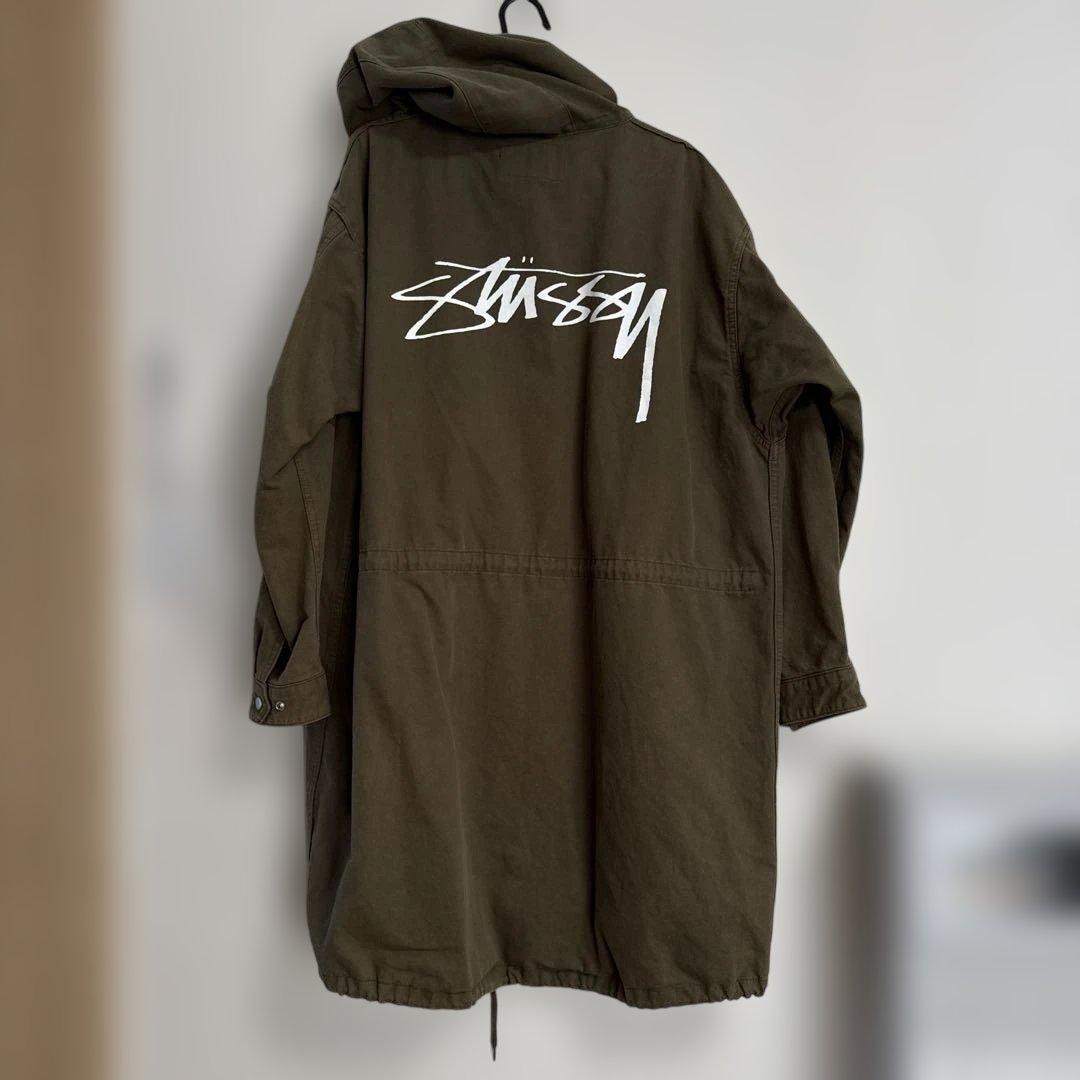 Stussy フード付きオリーブロングコート