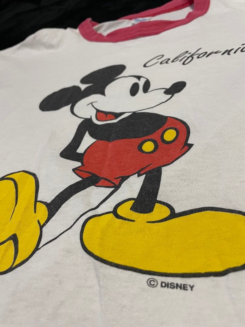 80s90s ビンテージ　ミッキーマウス リンガーTシャツ赤 ボロの美学