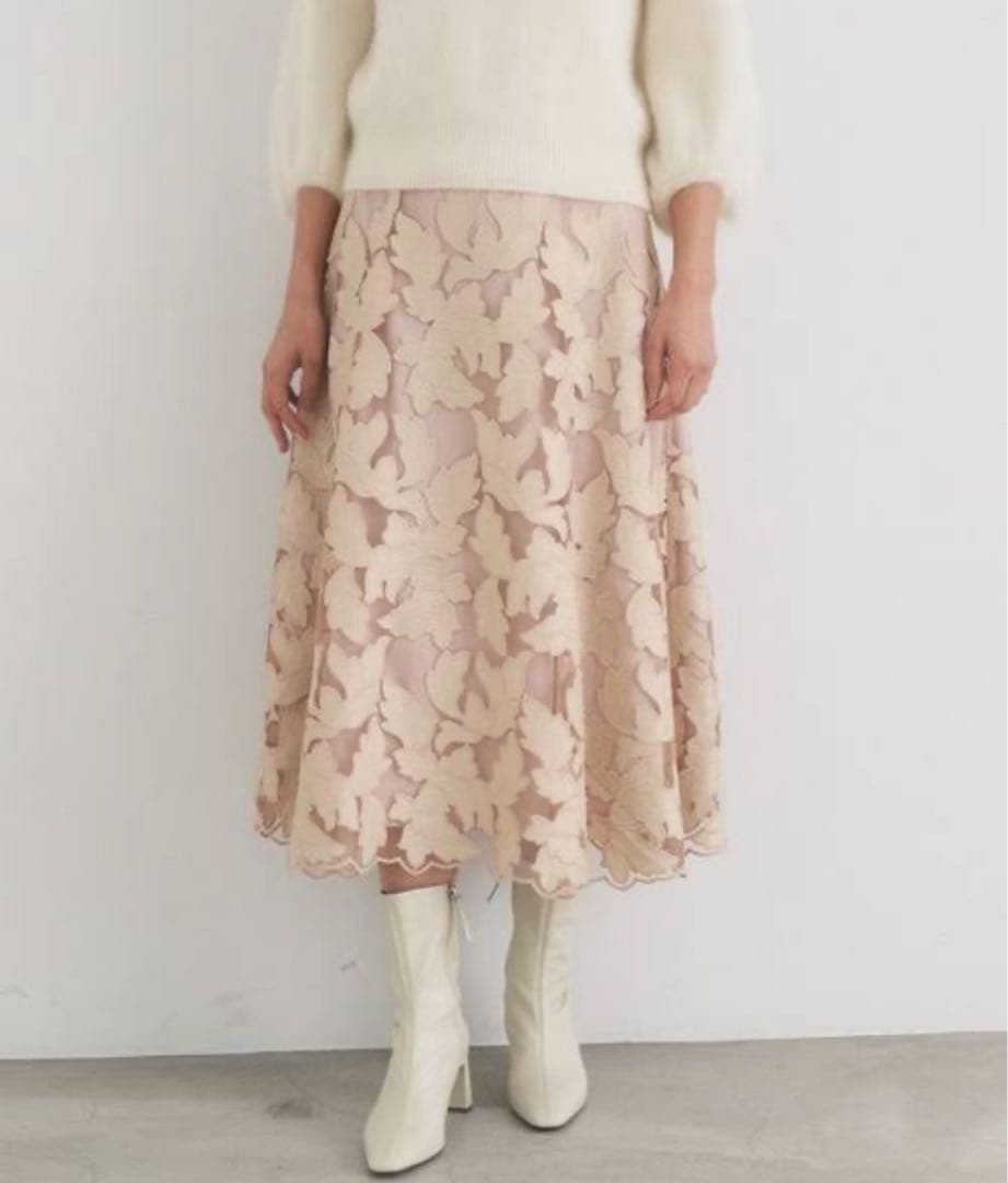 ANAYI リーフチュールレースフレアスカート 34