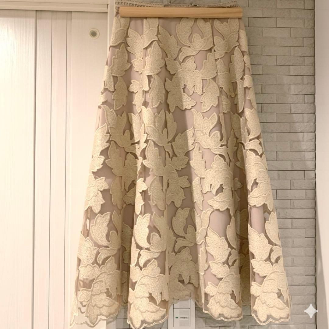 ANAYI リーフチュールレースフレアスカート 34