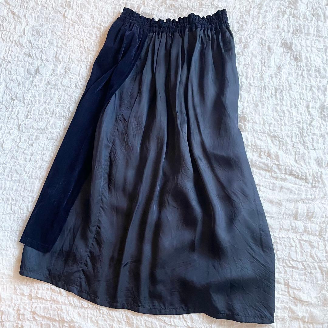 Y's ワイズ　フレアスカート　20SS ネイビー　ベロア　レイヤード　ロング