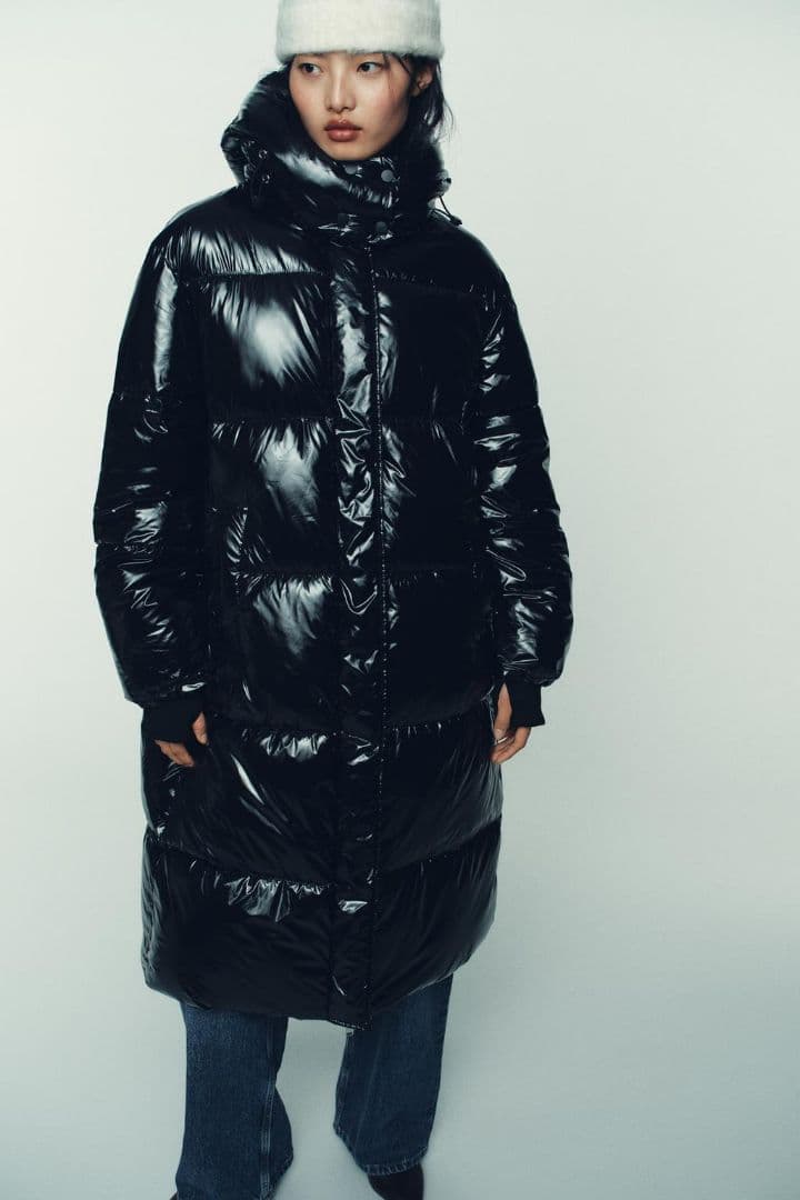 【新品タグ付き】ZARA シャイニーロングアノラック M
