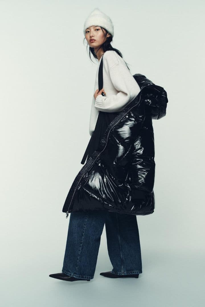 【新品タグ付き】ZARA シャイニーロングアノラック M