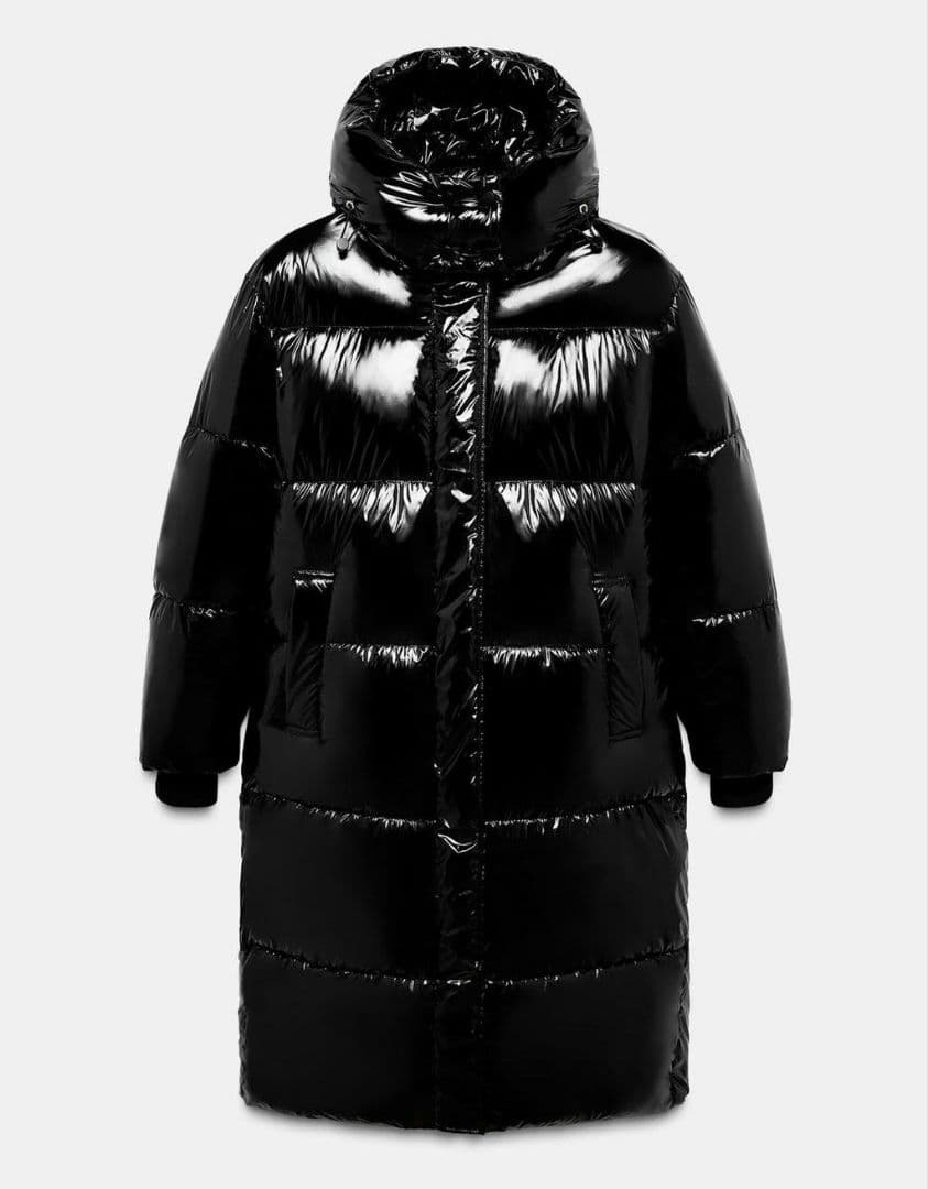 【新品タグ付き】ZARA シャイニーロングアノラック M