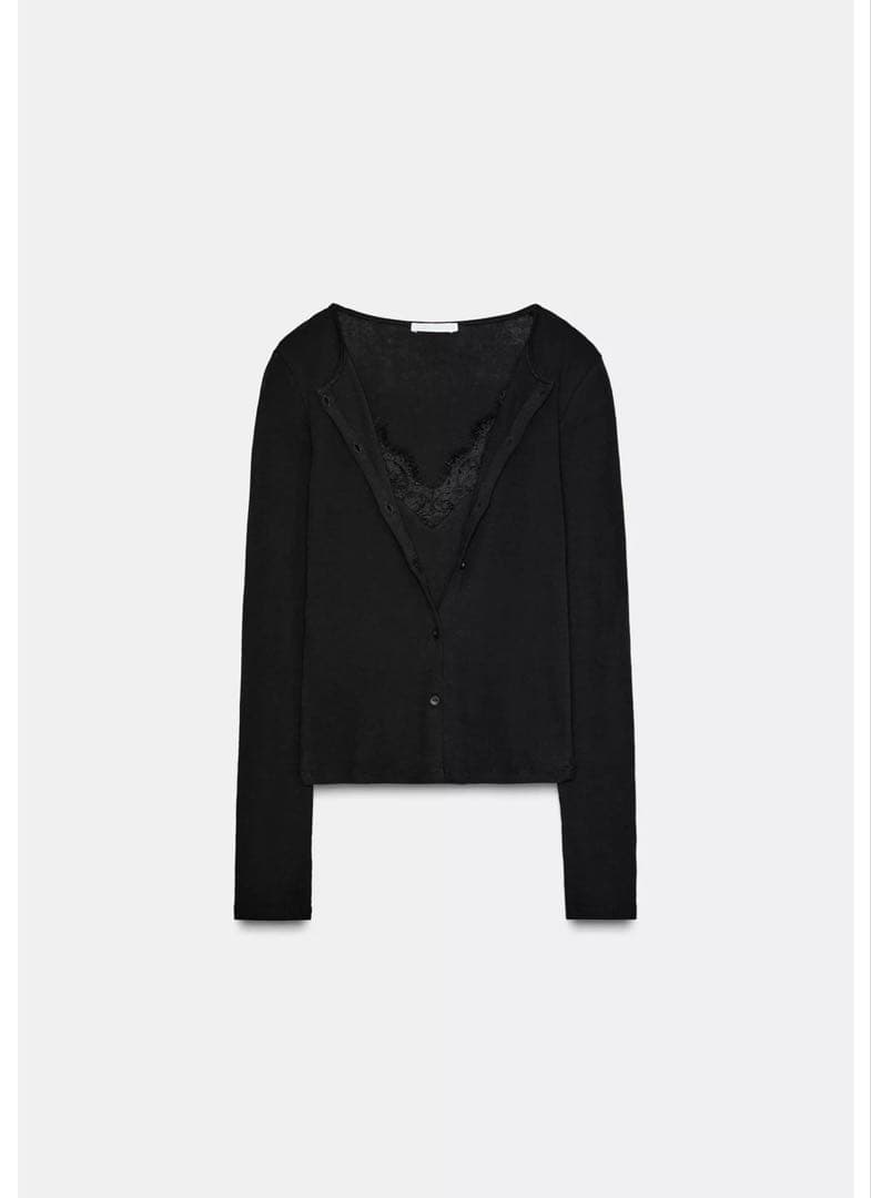 完売品⭐︎ZARA コンビネーションレーストップジャケット M ブラック