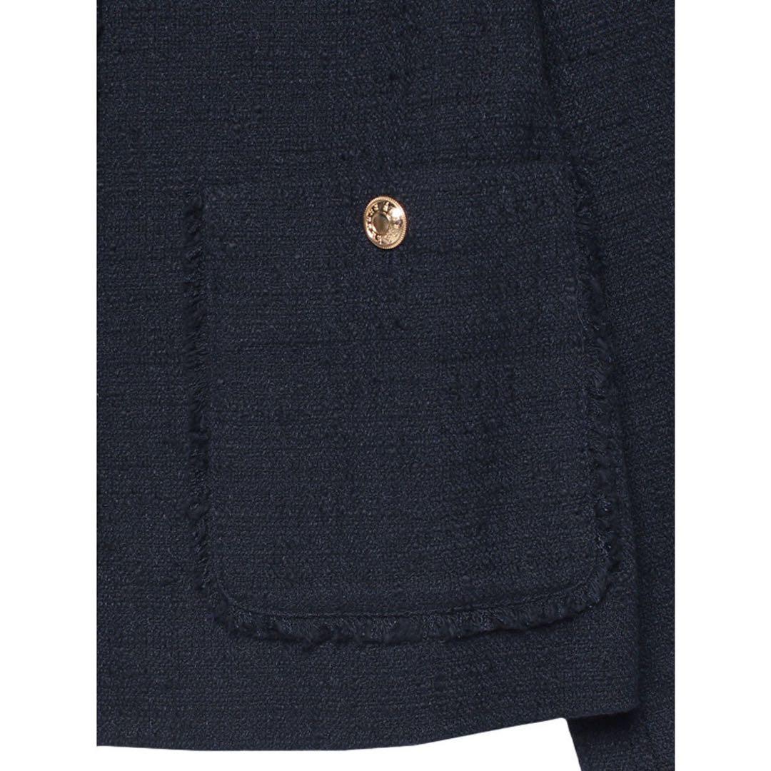 美品　anuans ツイードノーカラージャケット （NAVY）