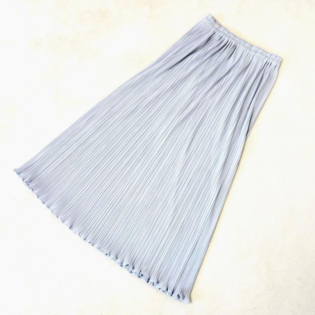 美品✨PLEATS PLEASE プリーツ　ロングスカート　フレア　ライトグレー