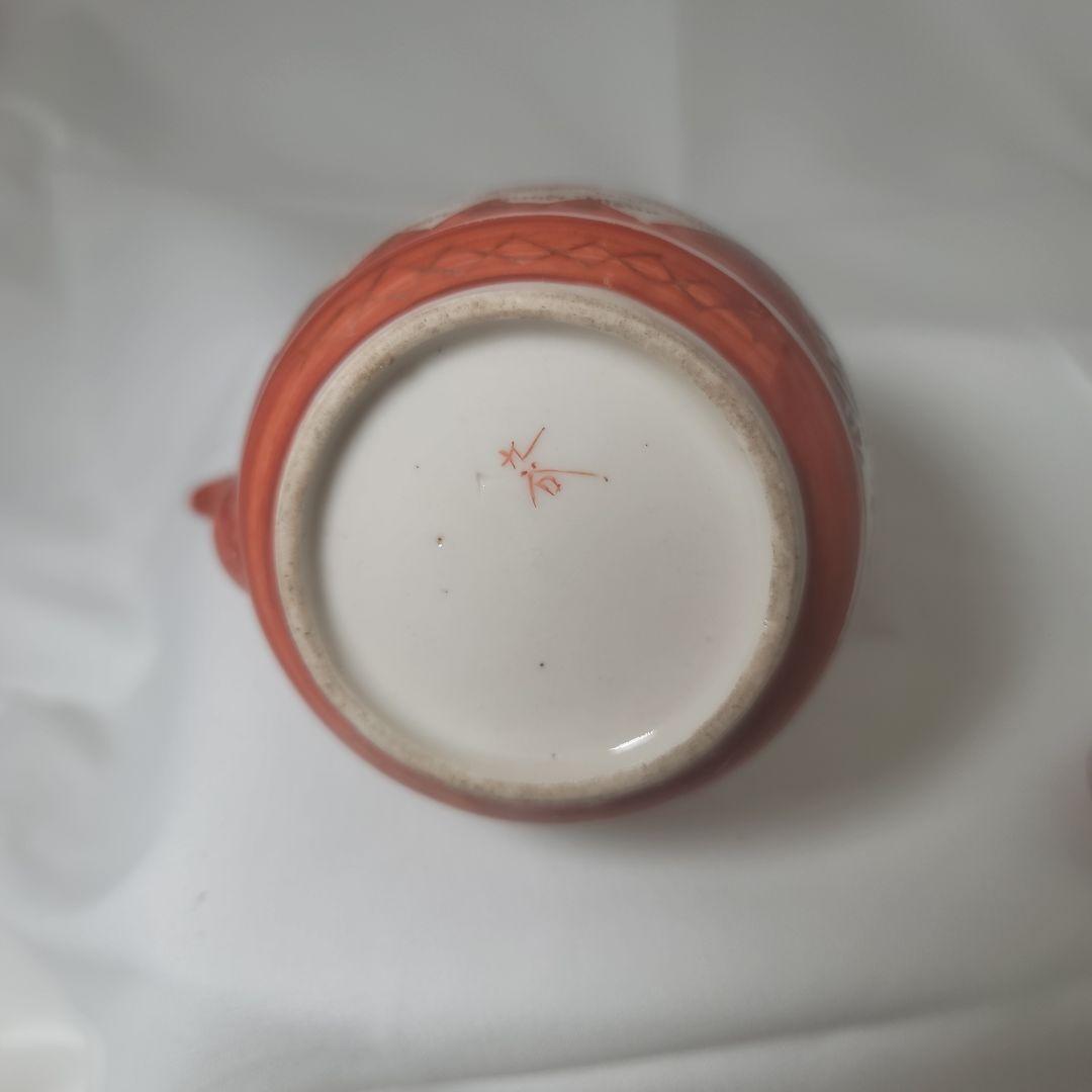 陶器製調味料入れ 赤と白花模様