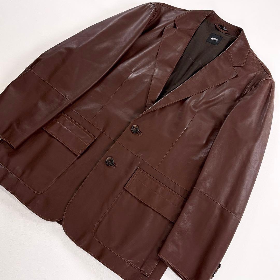 HUGOBOSS ヒューゴボス レザージャケット テーラードジャケット ブラウン