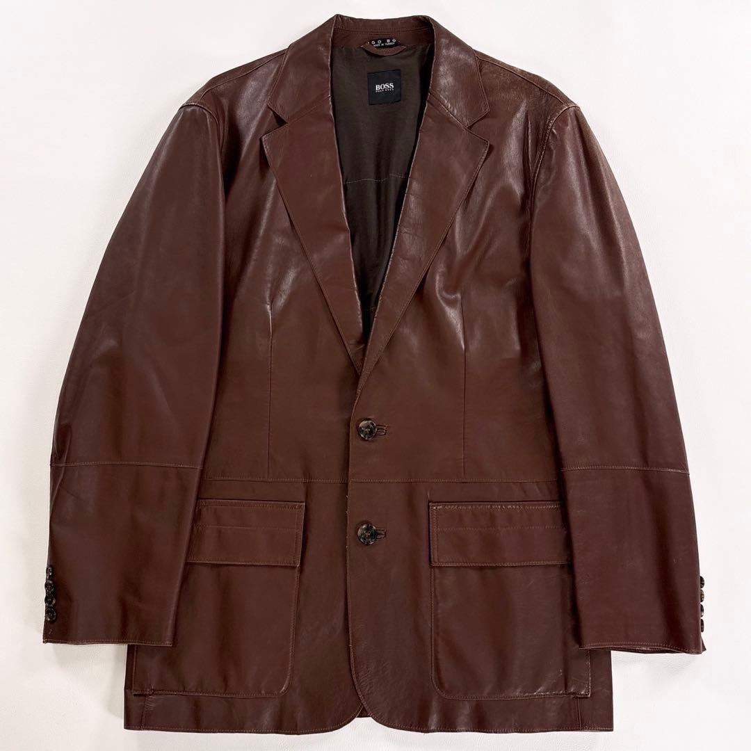 HUGOBOSS ヒューゴボス レザージャケット テーラードジャケット ブラウン