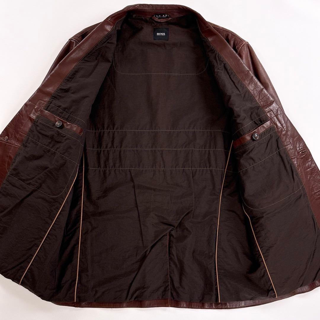 HUGOBOSS ヒューゴボス レザージャケット テーラードジャケット ブラウン