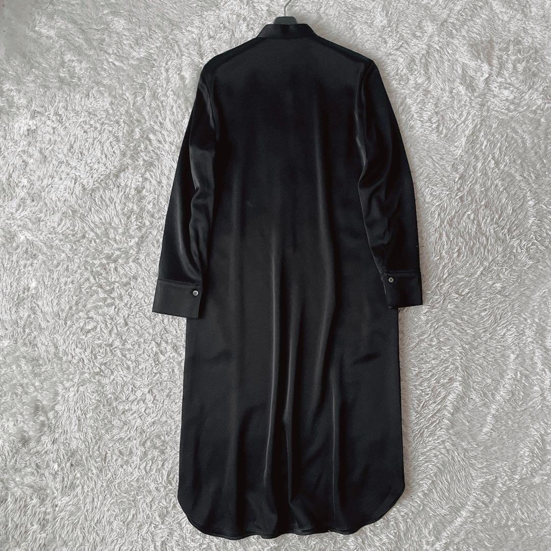 【美品】セオリーリュクス バンドカラーシャツワンピース ストレッチとろみ素材 黒