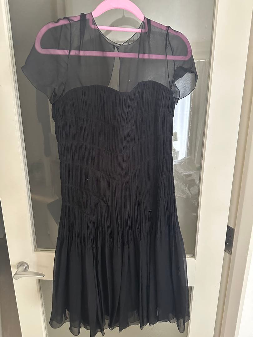 CHANEL プリーツ半袖ワンピース ブラック サイズ34