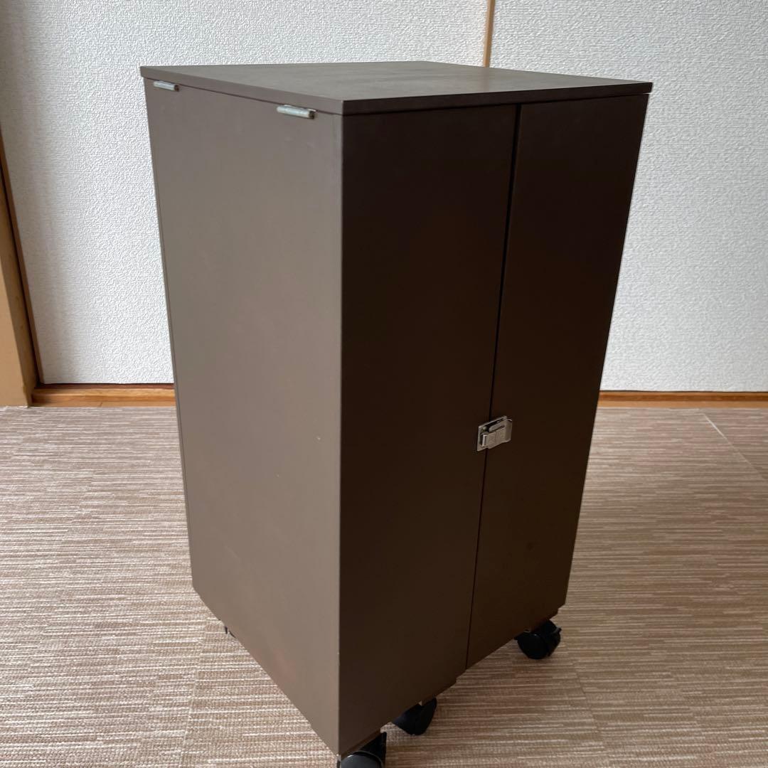 コスメワゴン　ダークブラウン ミラー付き収納キャビネット