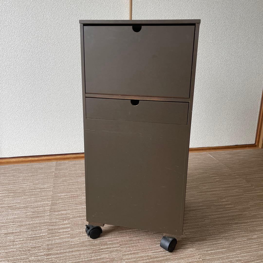 コスメワゴン　ダークブラウン ミラー付き収納キャビネット
