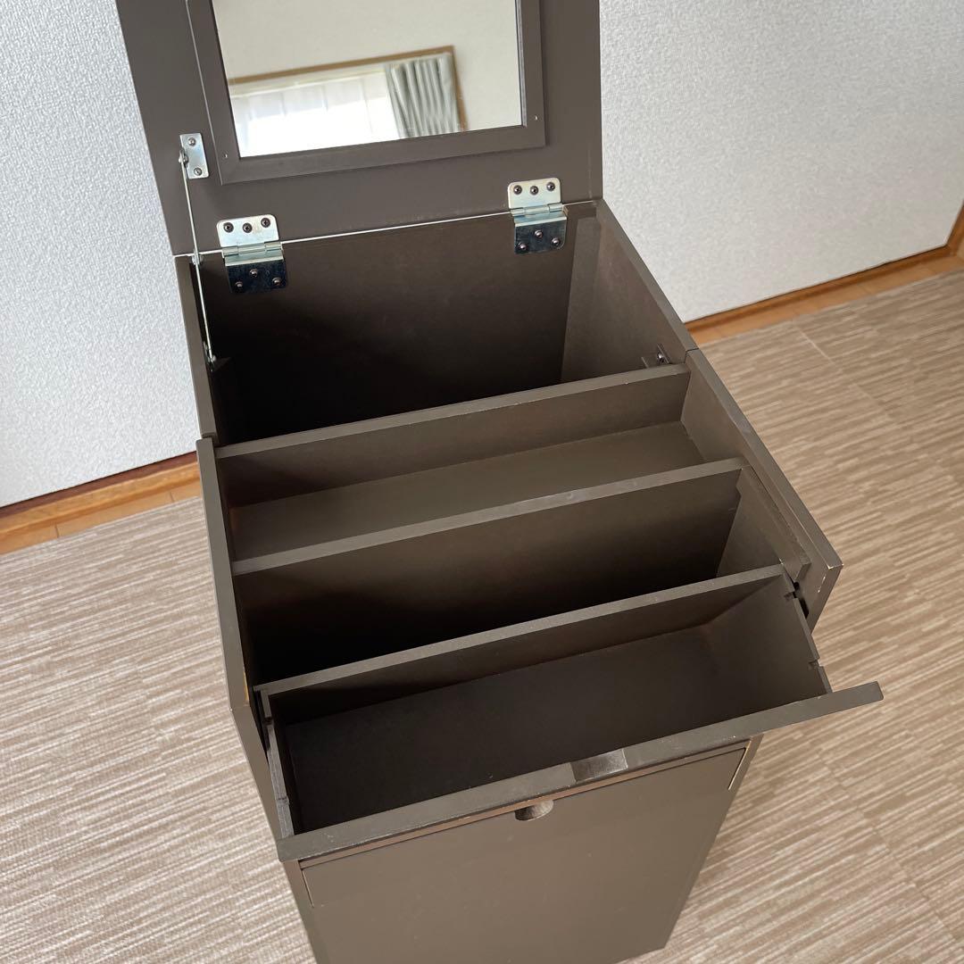 コスメワゴン　ダークブラウン ミラー付き収納キャビネット