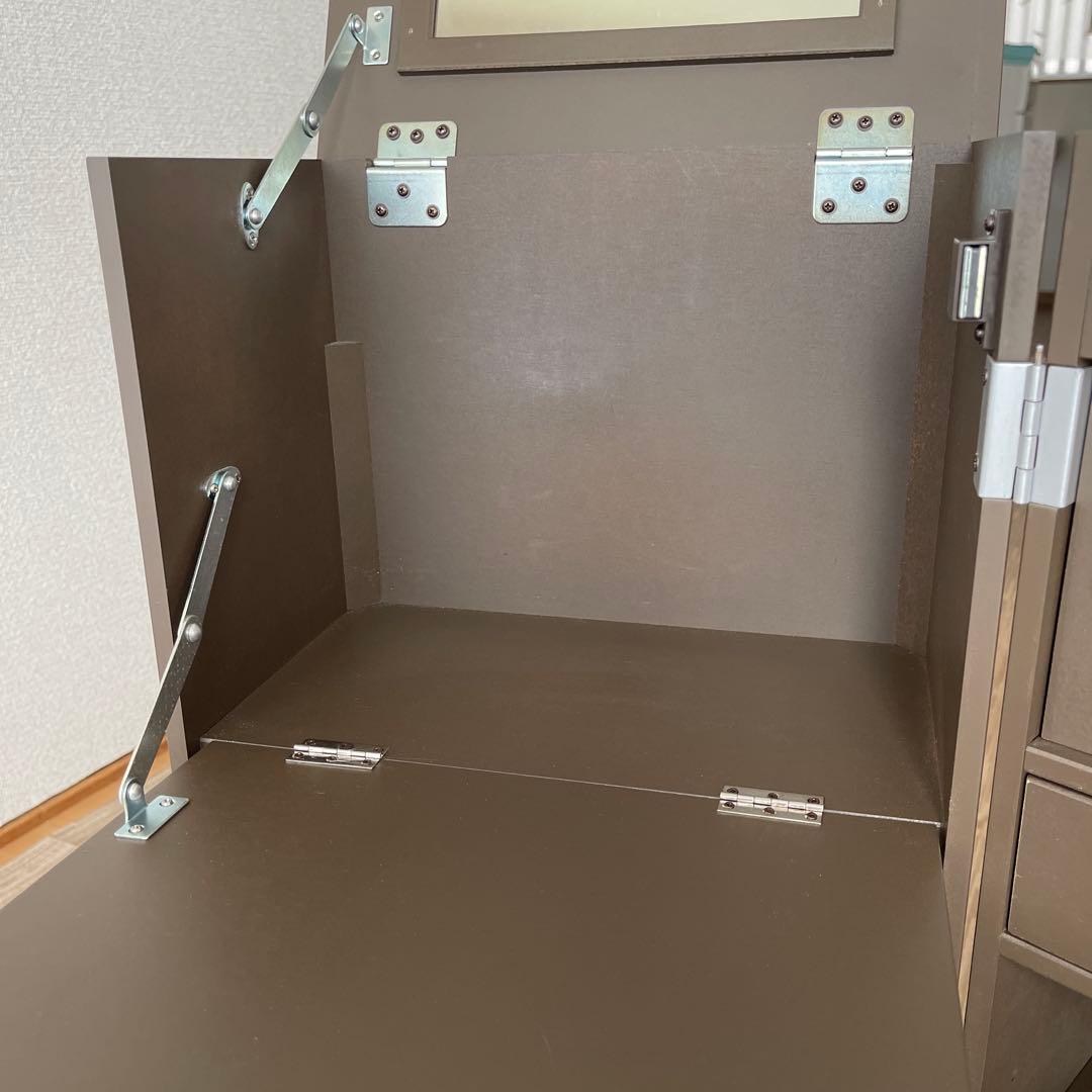 コスメワゴン　ダークブラウン ミラー付き収納キャビネット