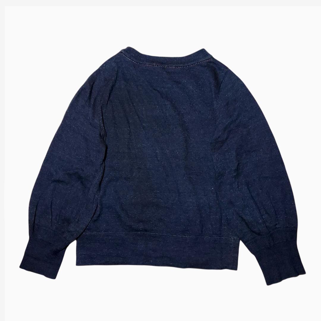 極美 45R✨インディゴ 二重編みのニットソーTシャツ パフスリーブ 裏毛編み