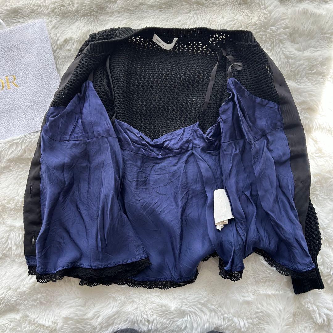 【美品】sacai luck かぎ編みニット レイヤード カーディガン 春夏 黒
