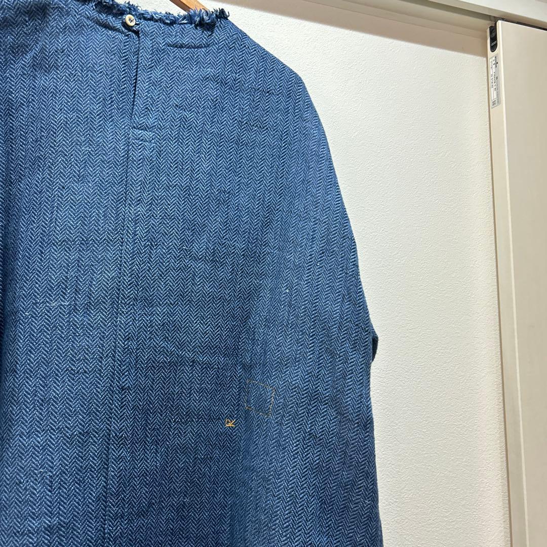 きいろさま専用　45r デニム　綿麻ヘリンボンツイードの馬ドレス　ワンピース