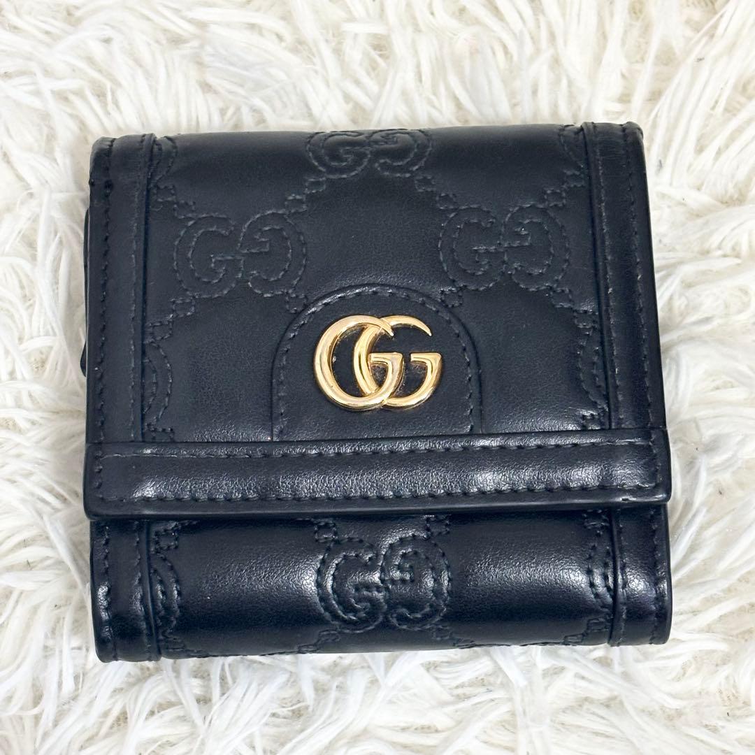 極美品✨GUCCI GG マトラッセ マーモント 二つ折り財布 キルティング 黒