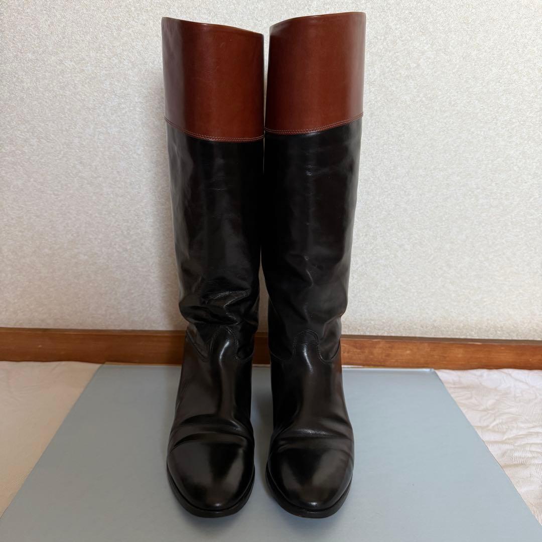 美品　グッチ　ロングブーツ　レザー　黒　茶　36 1/2