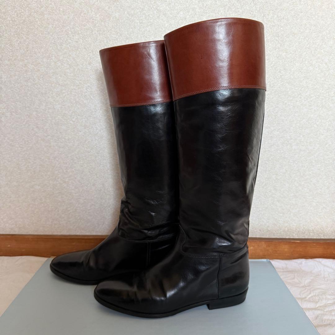 美品　グッチ　ロングブーツ　レザー　黒　茶　36 1/2