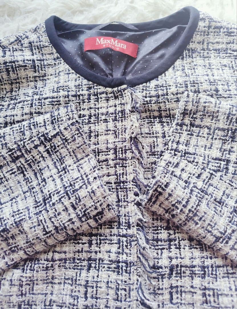 美品✨️MaxMara　ツイードノーカラーロングジャケットコート