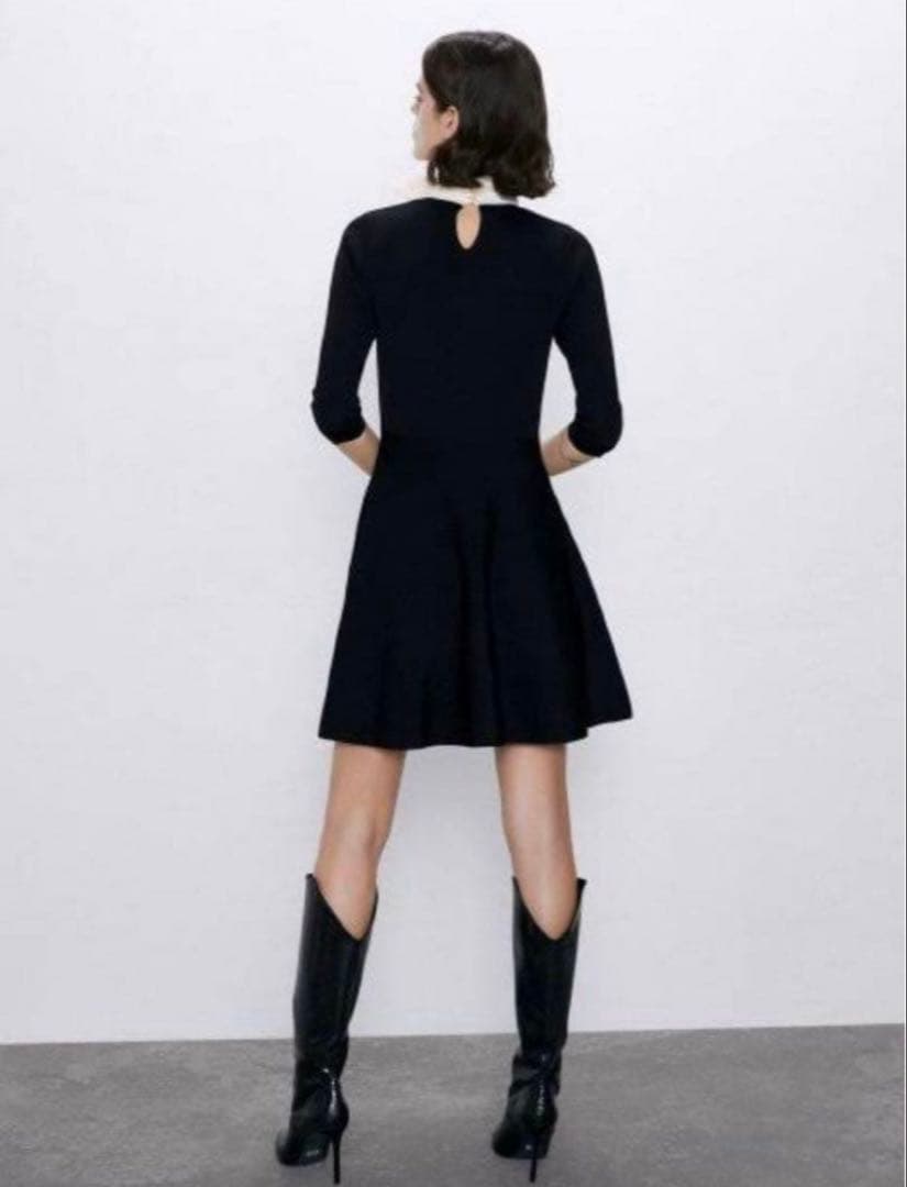 新品　ZARA ザラ　ニットワンピース　リボン　ブラック　S フレアワンピース