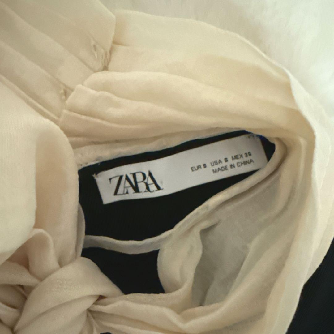 新品　ZARA ザラ　ニットワンピース　リボン　ブラック　S フレアワンピース