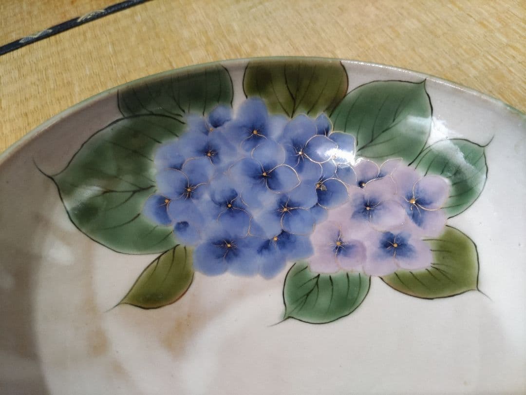 ビンテージ　陶葊・陶あん　緑鮮やかな　鉢（21.5㎝）　紫陽花　無傷