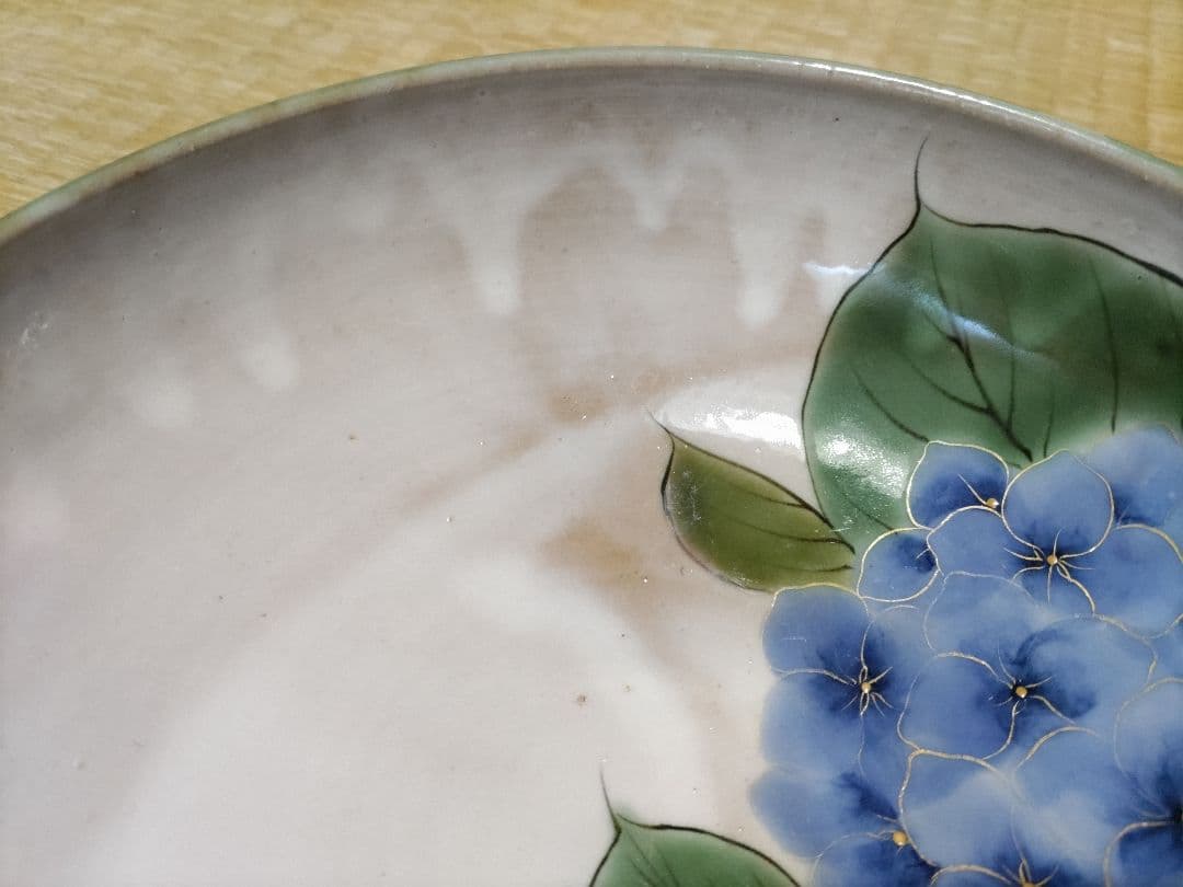ビンテージ　陶葊・陶あん　緑鮮やかな　鉢（21.5㎝）　紫陽花　無傷