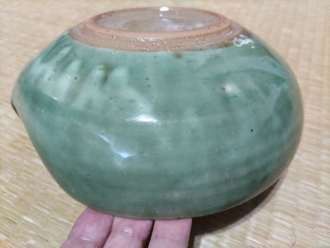ビンテージ　陶葊・陶あん　緑鮮やかな　鉢（21.5㎝）　紫陽花　無傷