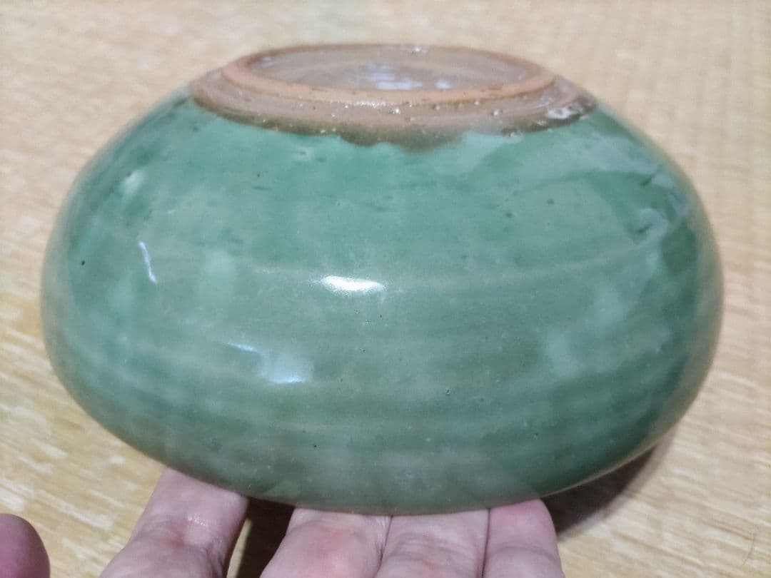 ビンテージ　陶葊・陶あん　緑鮮やかな　鉢（21.5㎝）　紫陽花　無傷
