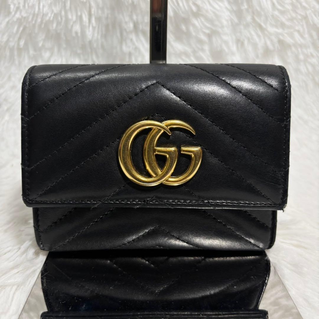 ✨箱付き✨ グッチ マーモント キルティング 三つ折り財布 GG ブラック