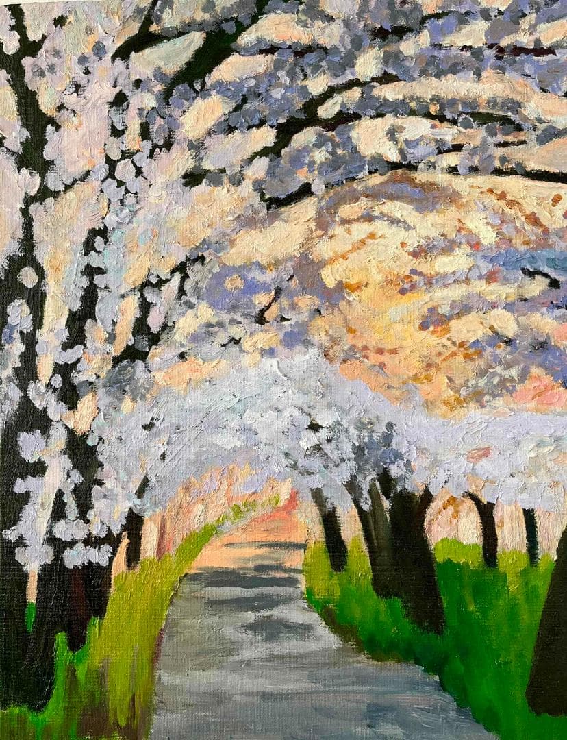 油彩画 「朝の桜　20262」｜アート 絵画 原画 32×41cm F6