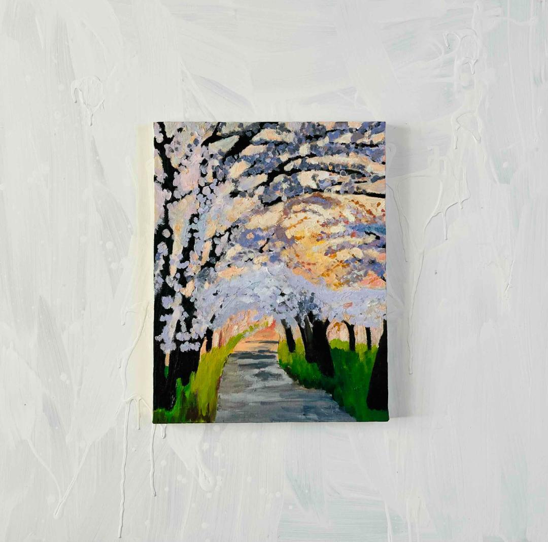 油彩画 「朝の桜　20262」｜アート 絵画 原画 32×41cm F6
